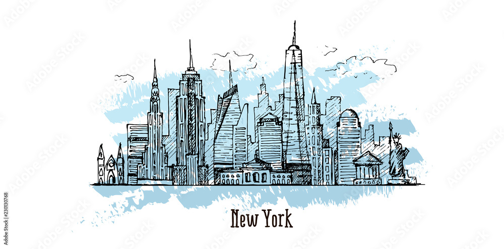 New York vector drawing, hand drawn illustration, sketch style Stock ...
