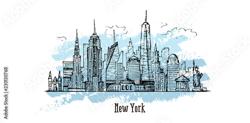 New York vector drawing, hand drawn illustration, sketch style