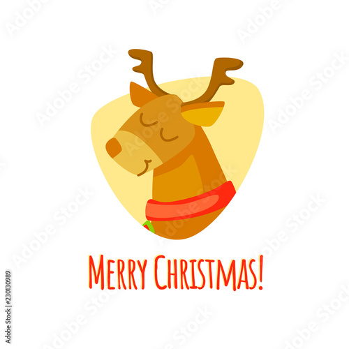 Merry Christmas. Christmas vector illustration with deer. Cartoon style