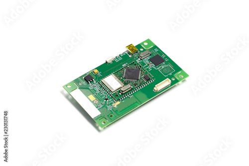 Electronic printed circuit board with microchip and many electrical components