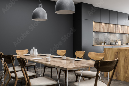 Foto Gray dining room table in kitchen