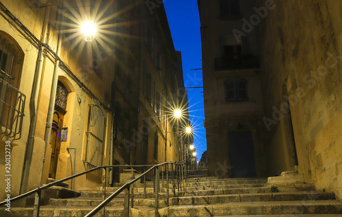 Fototapeta Naklejka Na Ścianę i Meble -  The old street in the historic quarter Panier of Marseille in South France at night