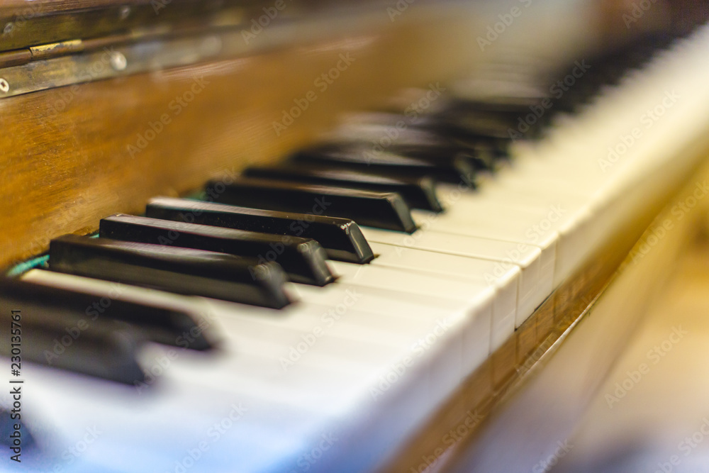 old piano keys close up