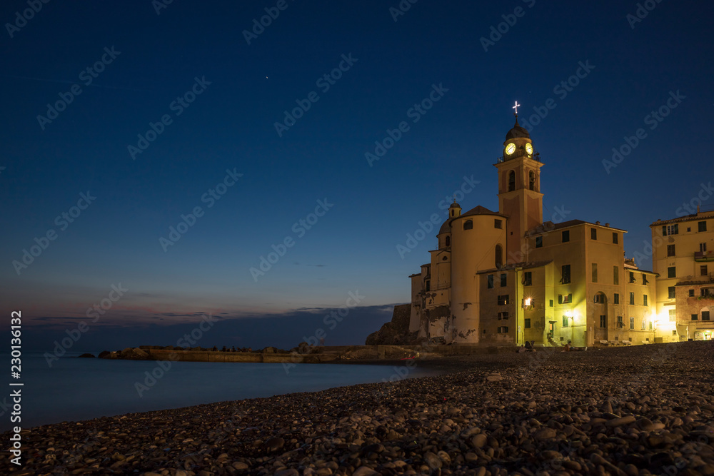 Famous seaside village of Camogli (Italy) at night