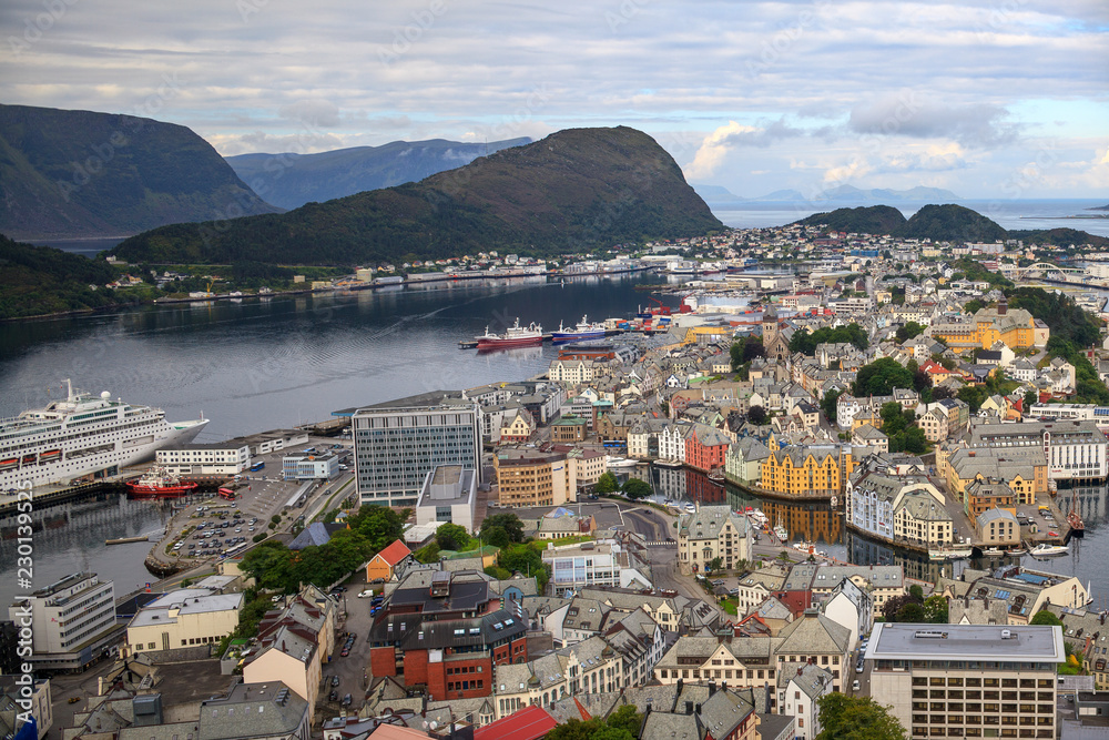 View of Alesund From Aksla Hill in Norway.