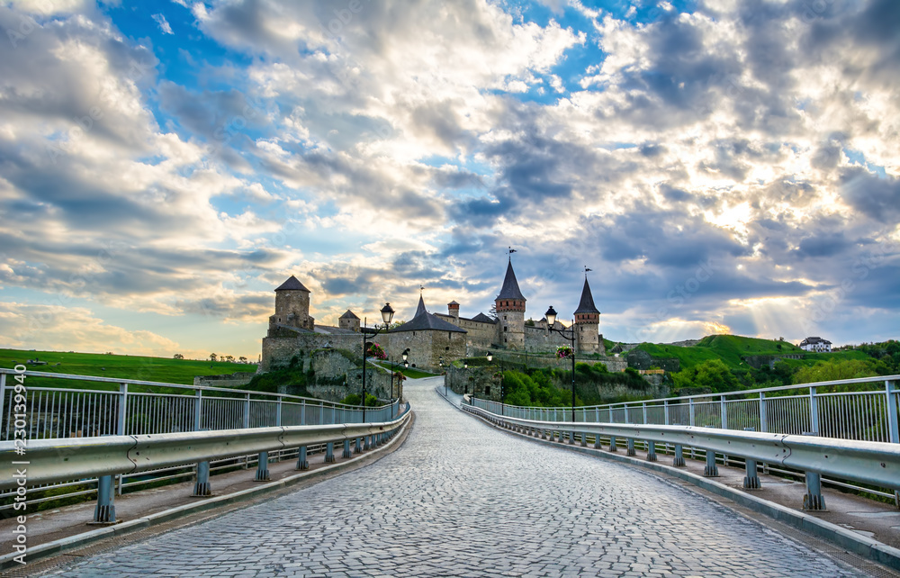 Amazing view of the medieval castle fortress in Kamianets-Podilskyi, Ukraine.