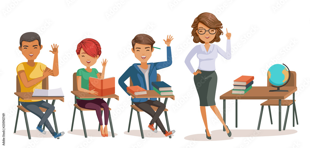 student raising hand in class cartoon
