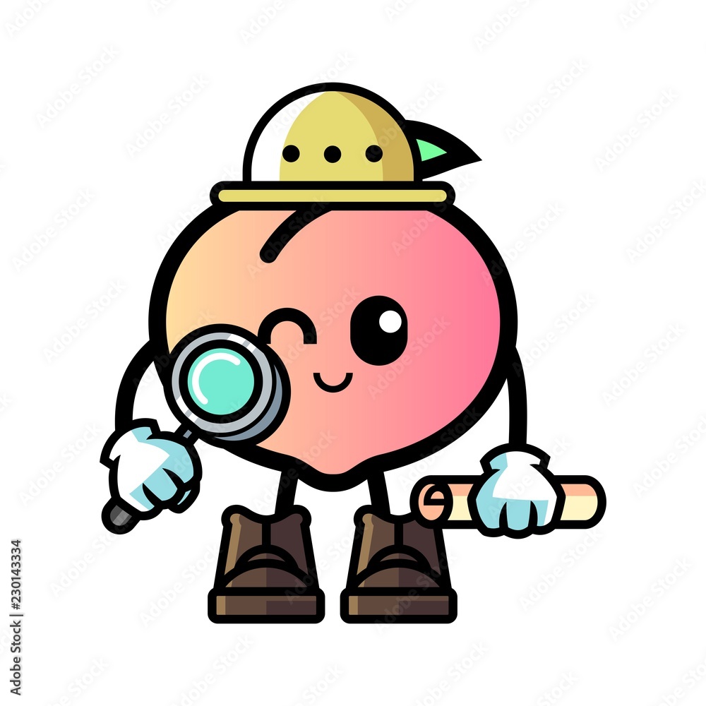 Peach archaeologist mascot cartoon illustration