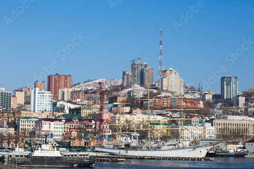 January, 2012. Vladivostok - Winter views of the commercial and sea ports of the city of Vladivostok