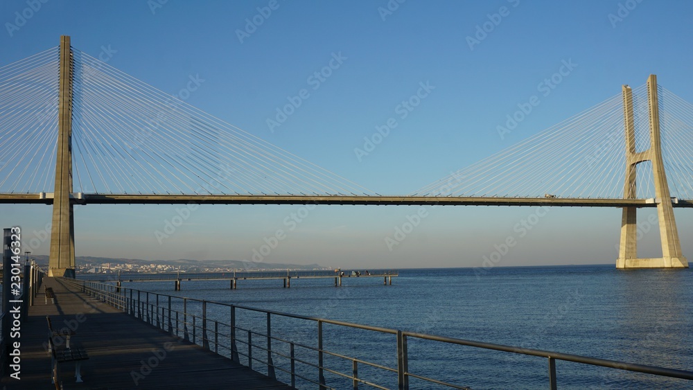 modern bridge in potuguese town lisbon