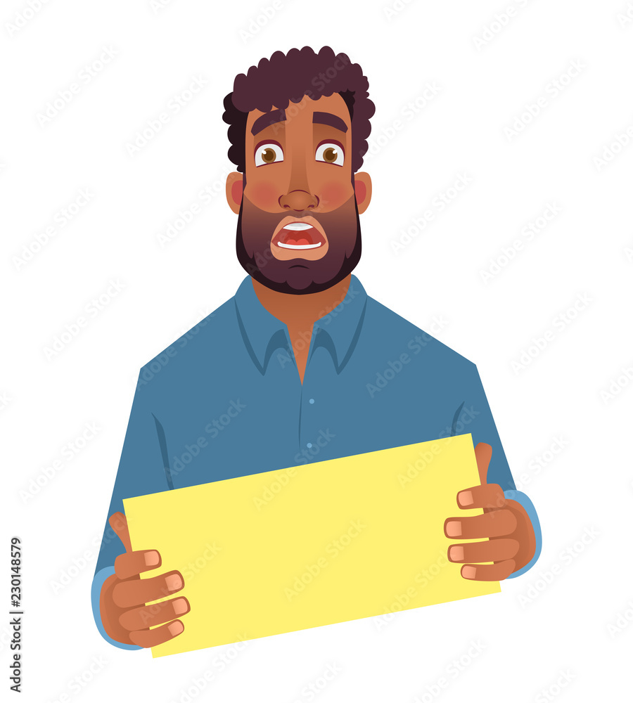 African man holding blank card