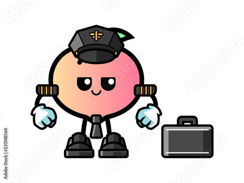 Peach pilot mascot cartoon illustration