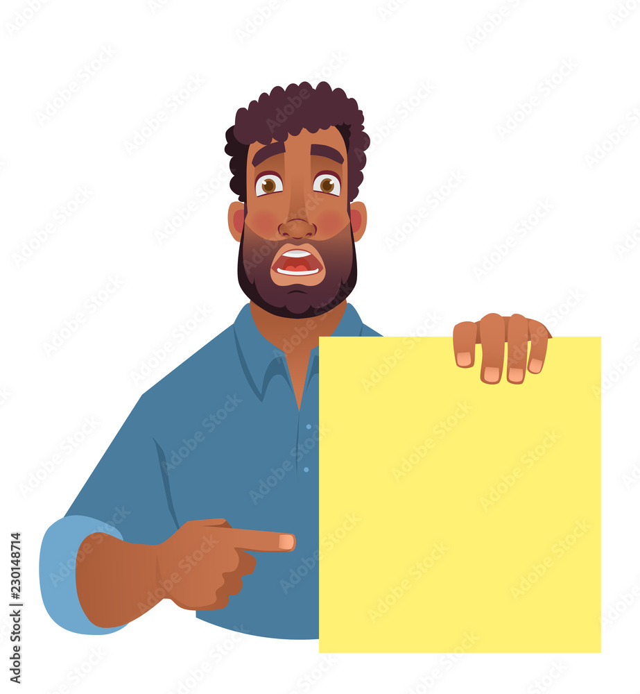 African man holding blank banner. African man holding blank banner.