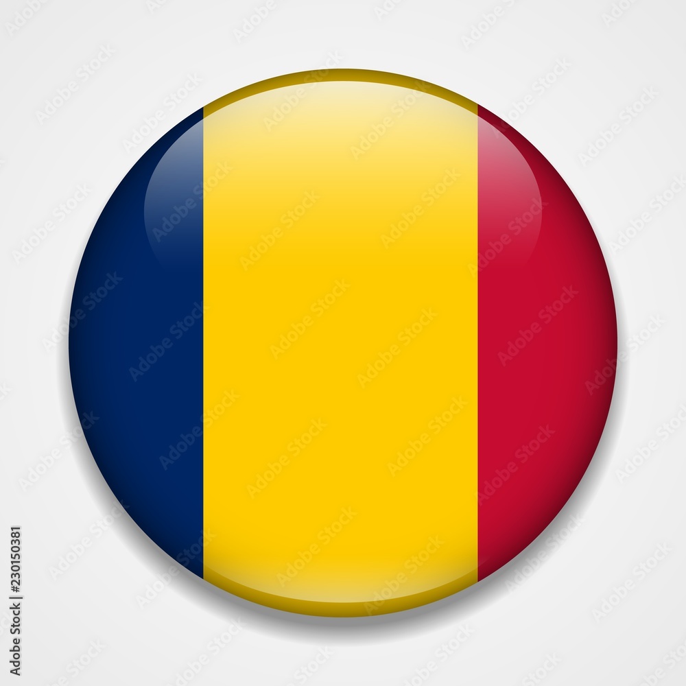 Flag of Chad. Round glossy badge