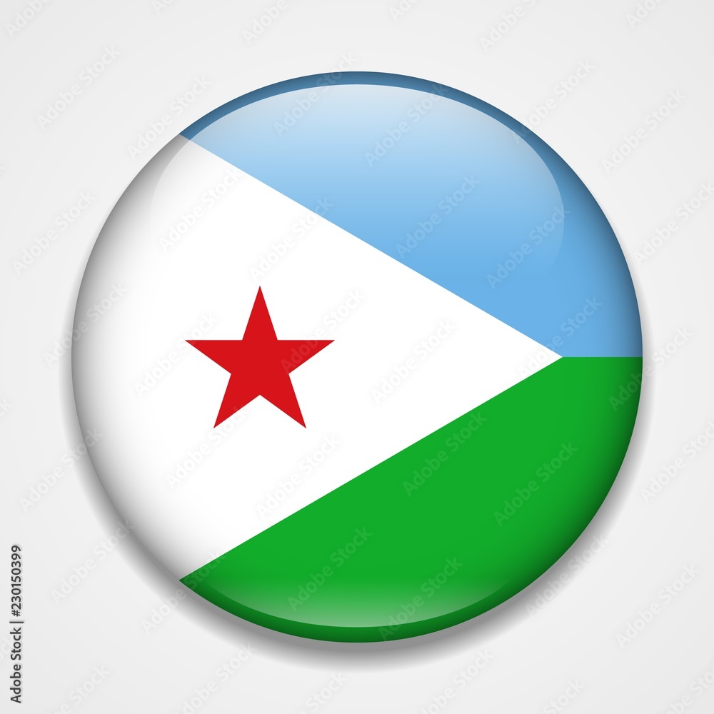 Flag of Djibouti. Round glossy badge Flag of Djibouti. Round glossy badge