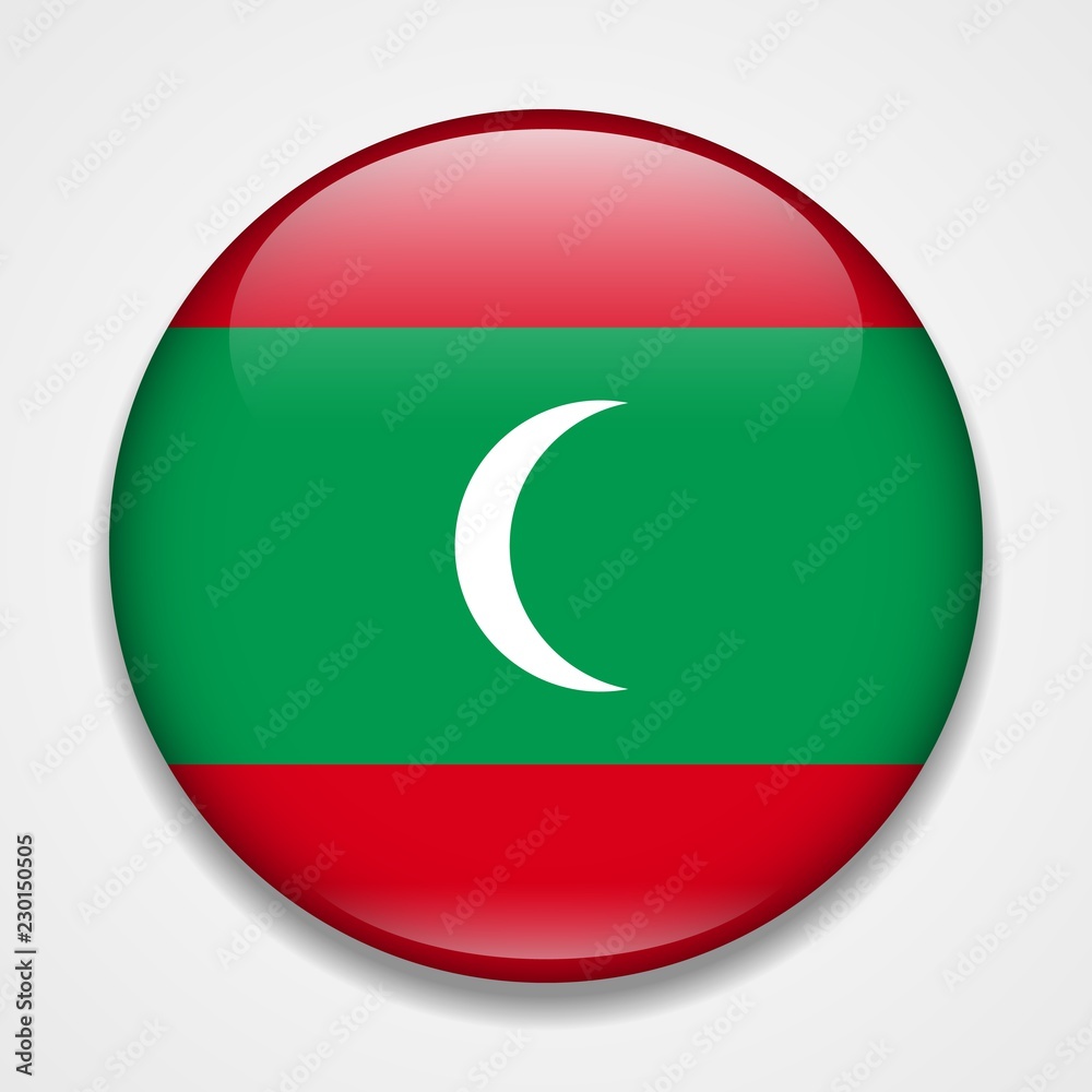 Flag of Maldives. Round glossy badge Flag of Maldives. Round glossy badge