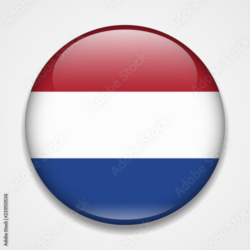 Flag of Netherlands. Round glossy badge