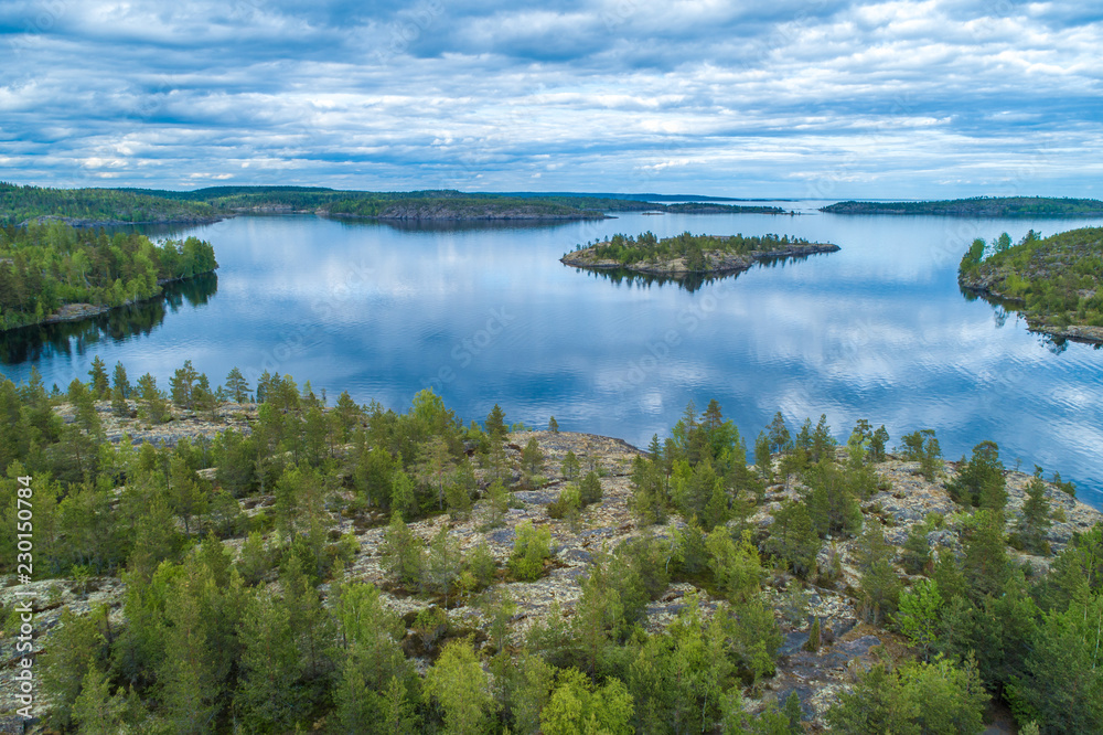 Islands. Panorama of the islands in the lake. Northern nature. Karelia. Russia. Nature of Karelia. Ladoga lake.