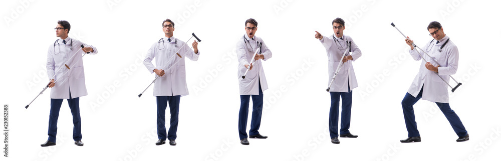 Young doctor physician standing walking isolated on white backgr Young doctor physician standing walking isolated on white backgr