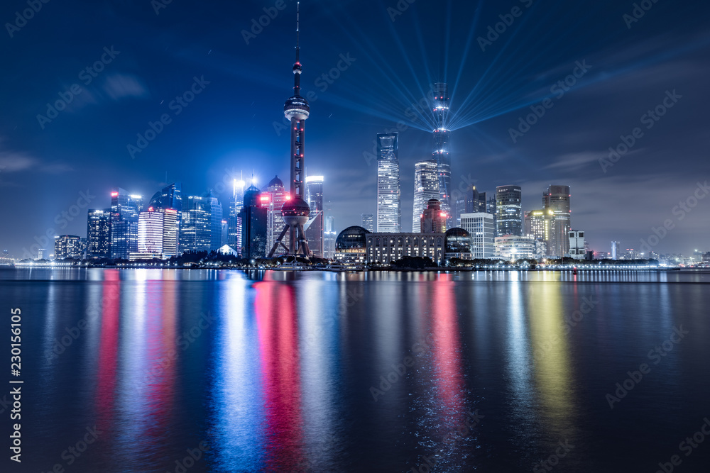 Naklejka premium shanghai cityscape at night
