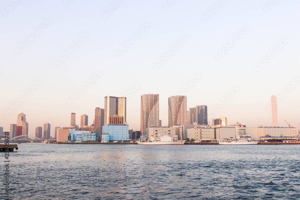 View of sumida river viewpoint to see boat in tokyo