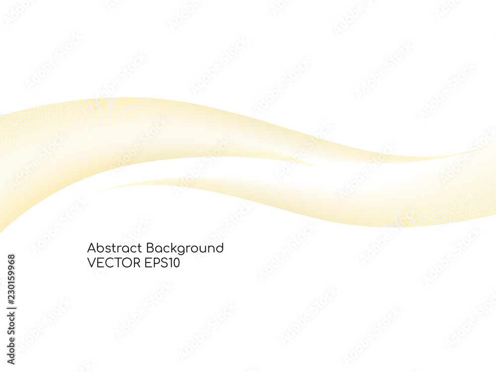 Abstract gold wavy on white background with golden color smooth curves ...