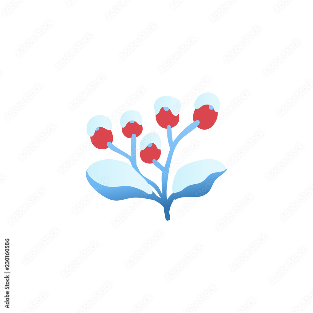 Vector flat abstract blue winter plant with berries snowcap on leaves. Floral elements for winter holidays design. Hand drawn plants for decoration. Isolated illustration. Vector flat abstract blue winter plant with berries snowcap on leaves. Floral elements for winter holidays design. Hand drawn plants for decoration. Isolated illustration.