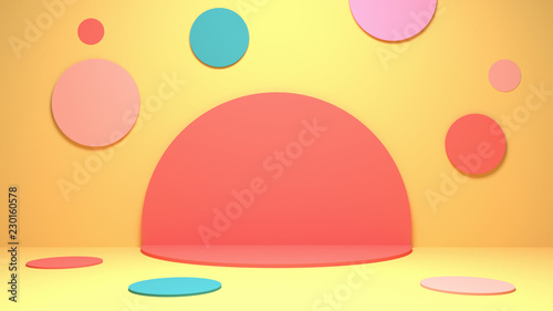 3d rendering picture of colorful circles room.
