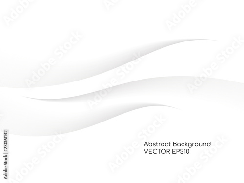 Abstract white background 3D concave wave texture smooth curve line with shadow. For vector background, banner, divider, design element.