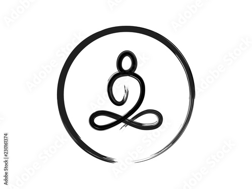 Buddha sitting zen brush stroke painting in circle isolated on white background for vector design element or logo in buddhism, meditation concept Web
