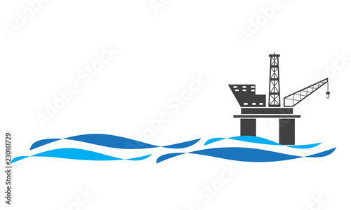 Vector of oil offshore drilling platform,  oil and gas industry, rig symbol design for template illustration