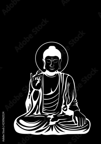Sitting Buddha Vector illustration.Buddha and God of happiness isolated on black and white,Buddha Black and white Drawing ,image of the Buddha isolated on white background.