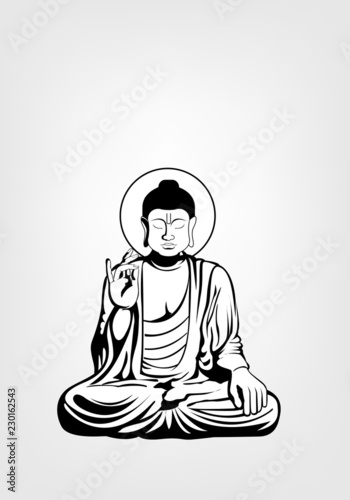 Sitting Buddha Vector illustration.Buddha and God of happiness isolated on black and white,Buddha Black and white Drawing ,image of the Buddha isolated on white background.