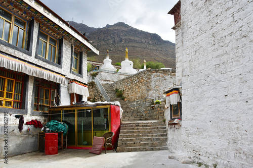 China,Tibet, Lhasa. The ancient monastery Pabongka in June, 7th century buildings photo