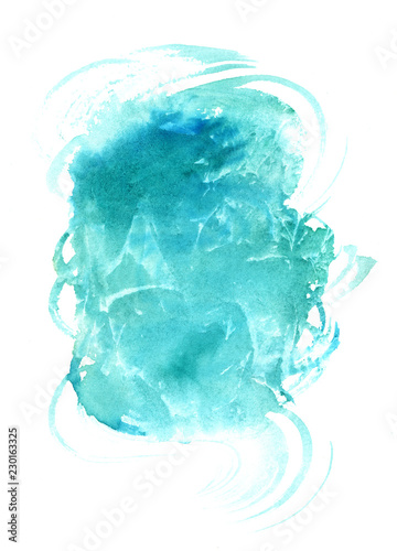An abstract artistic vibrant teal blue watercolor background texture with copyspace
