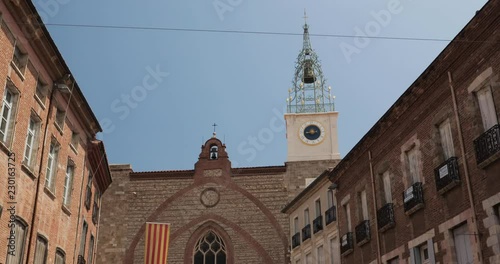 Perpignan, France. Leon Gambetta Square And Cathedral Basilica Of Saint John The Baptist Of Perpignan In Sunny Summer Day photo