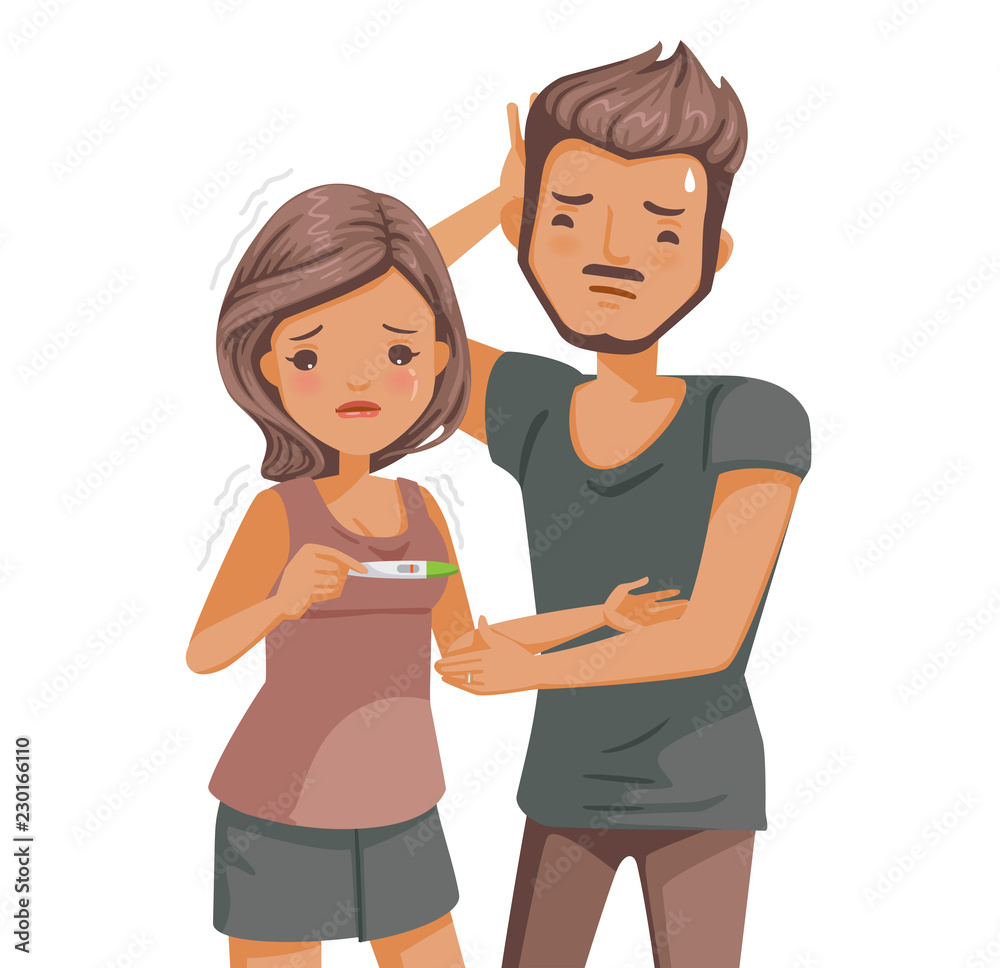 infertility couple. Women have a negative pregnancy test. Husband and wife embrace each other feeling disappointed. Facial expression, sad regret.Women's health aspects of women’s wellness. infertility couple. Women have a negative pregnancy test. Husband and wife embrace each other feeling disappointed. Facial expression, sad regret.Women's health aspects of women’s wellness.