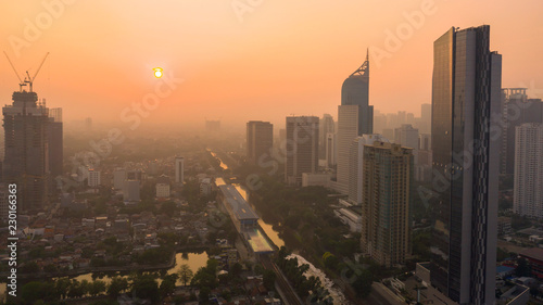 Beautiful sunrise with skyscrapers in Jakarta