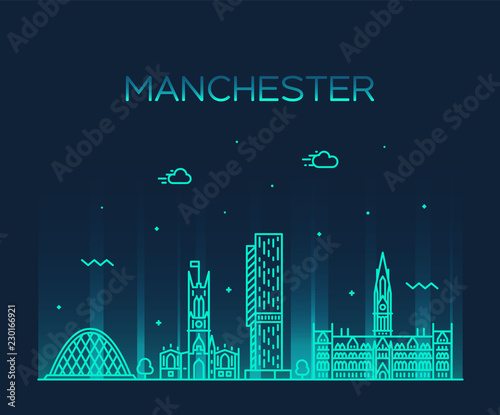 Manchester skyline big city England vector linear photo