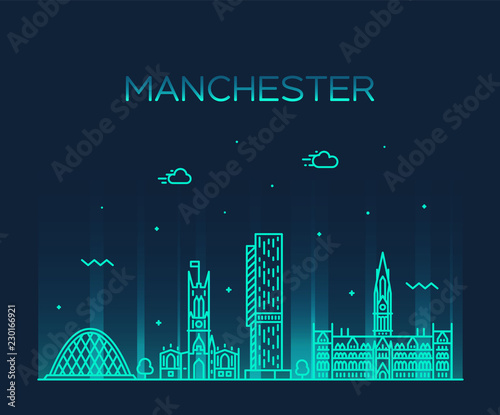 Manchester skyline big city England vector linear