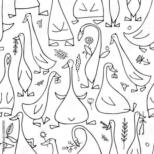 Funny goose family, seamless pattern for your design