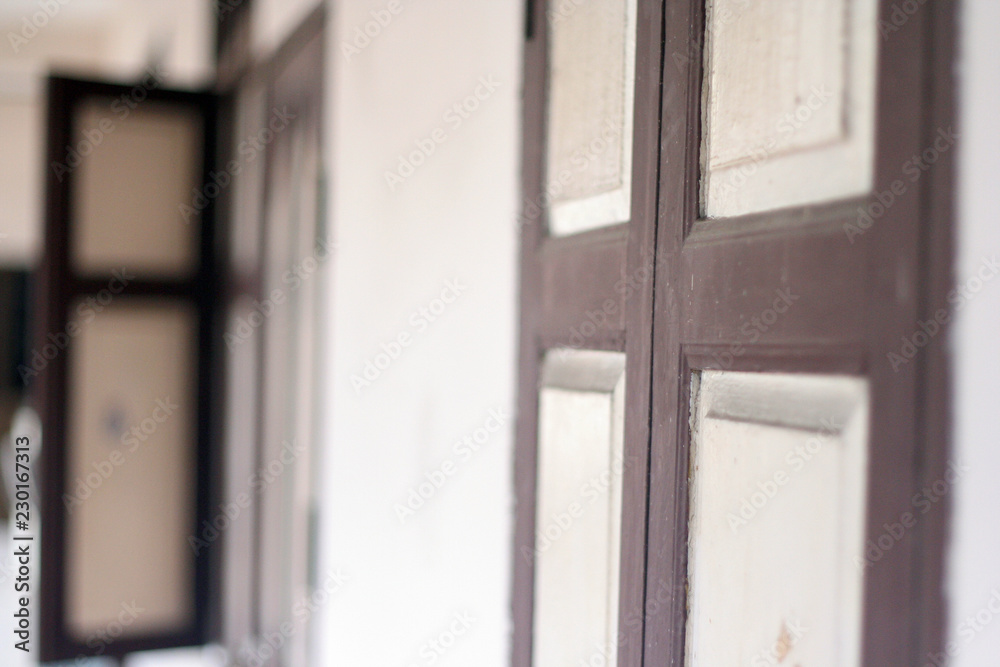 Fototapeta premium old style wooden windows close and open