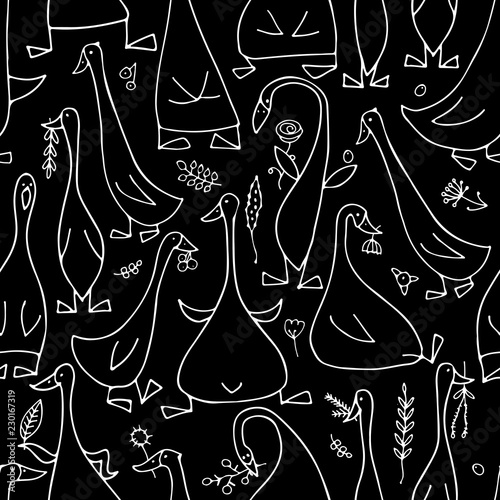 Funny goose family, seamless pattern for your design