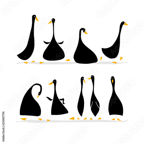 Funny goose set, sketch for your design