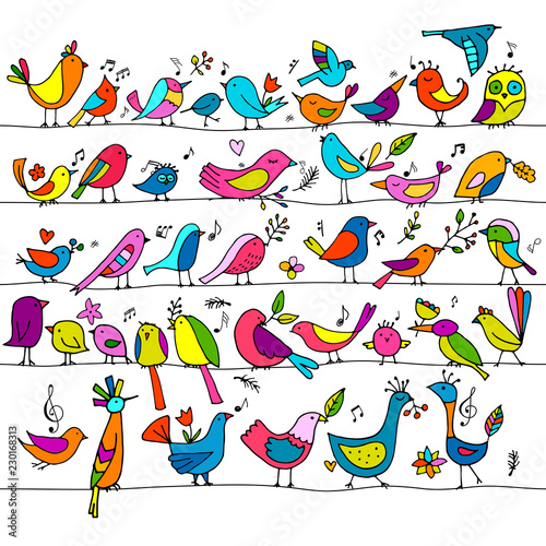 Birds family, seamless pattern for your design