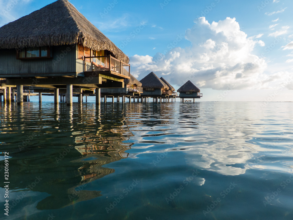 Over water bungalows in beautiful South Pacific Tahiti, French Polynesia. Over water bungalows in beautiful South Pacific Tahiti, French Polynesia.