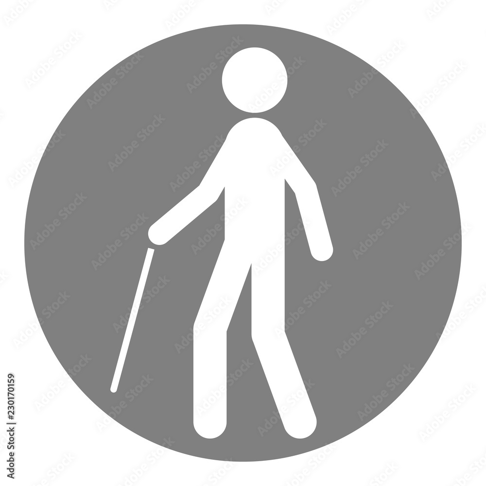 Old man with walking stick. Blind pedestrian symbol. Vector icon. Stock  Vector