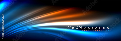 Neon glowing fluid wave lines, magic energy space light concept, abstract background wallpaper design