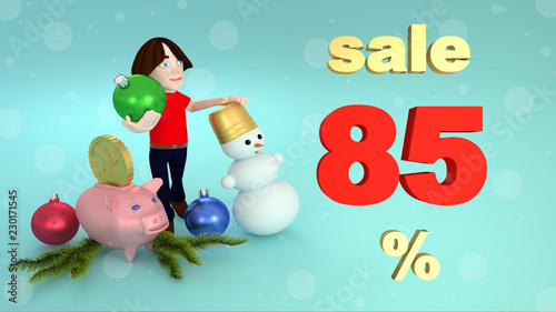 New Year and Christmas sales eighty five percent. 3D rendering