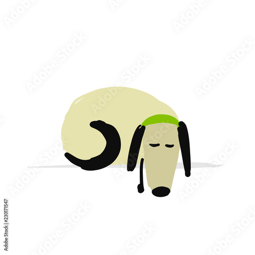Cute sliping dog, sketch for your design